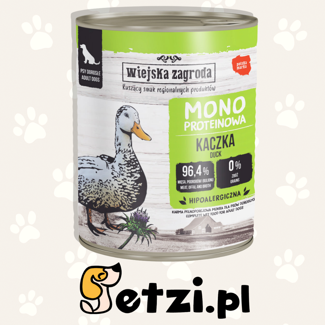 WIEJSKA ZAGRODA MONO MOKRA KARMA DLA PSA KACZKA 800G