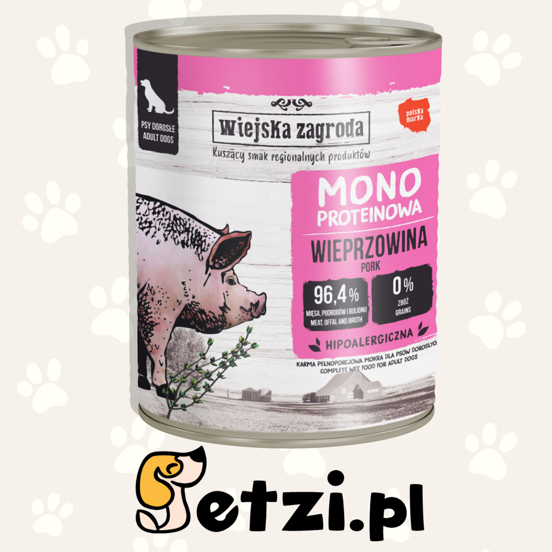 WIEJSKA ZAGRODA MONO MOKRA KARMA DLA PSA WIEPRZOWINA 800G