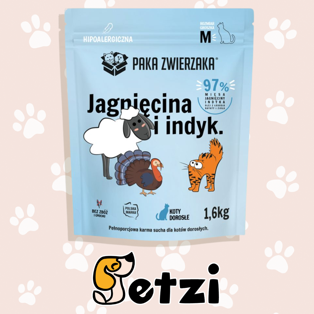 PAKA ZWIERZAKA SUCHA KARMA KOT JAGNIĘCINA Z INDYK M 1,6KG