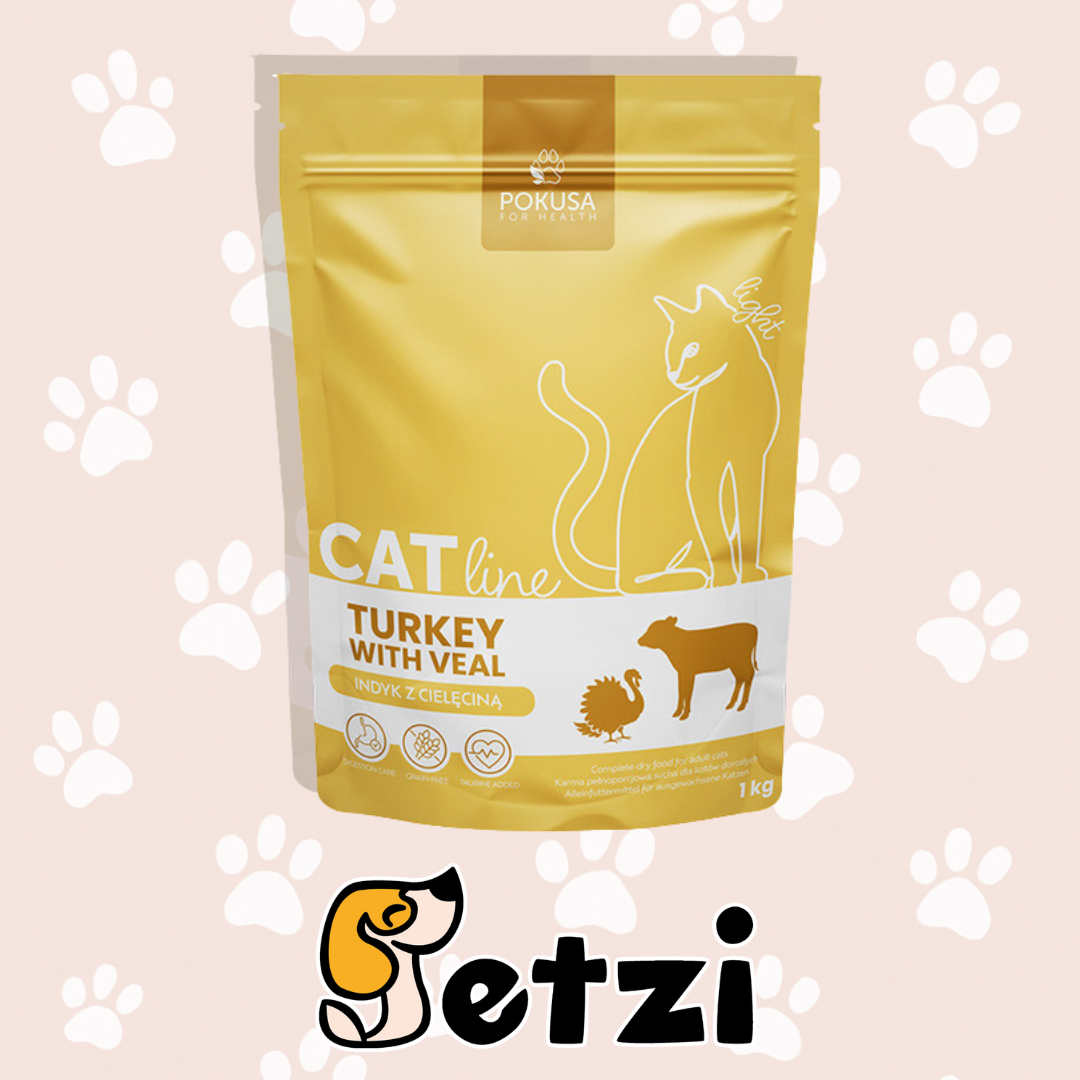 POKUSA CAT LINE SUCHA KARMA KOT INDYK Z CIELĘCINĄ 1KG