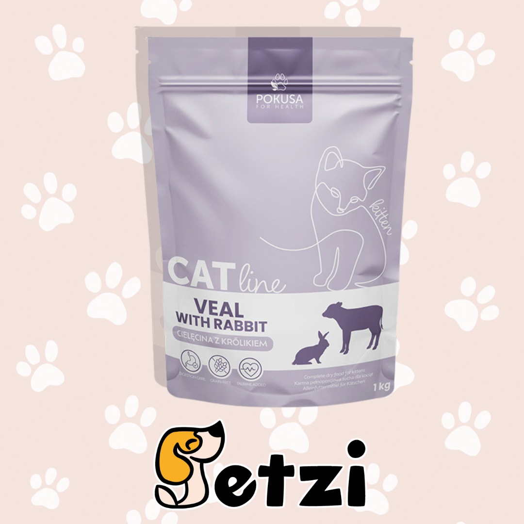 POKUSA CAT LINE SUCHA KARMA KOT CIELĘCINA Z KRÓLIKIEM 1KG