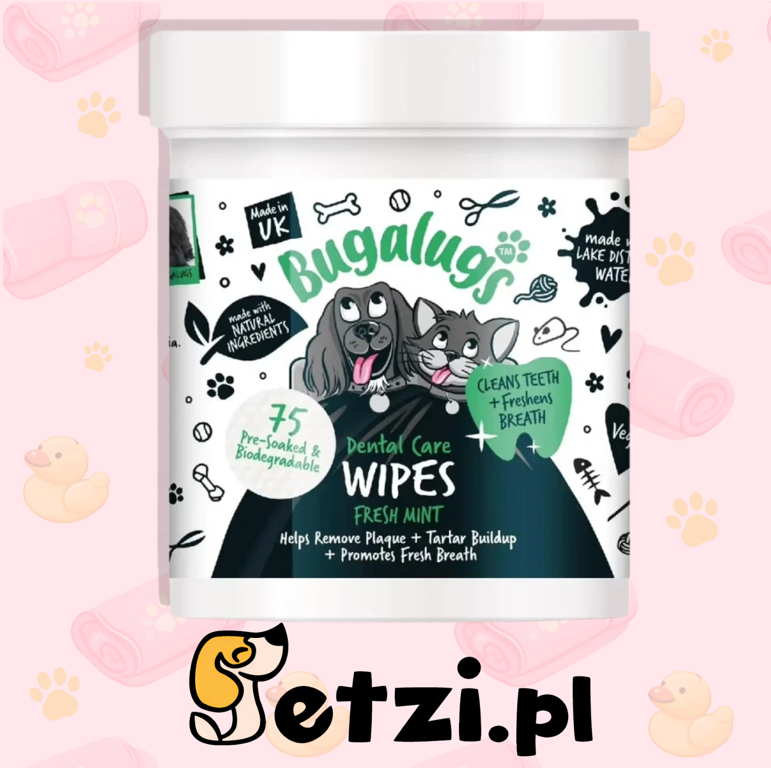 BUGALUGS DENTAL CARE WIPES 75SZT - CHUSTECZKI DO ZĘBÓW DLA PSA I KOTA