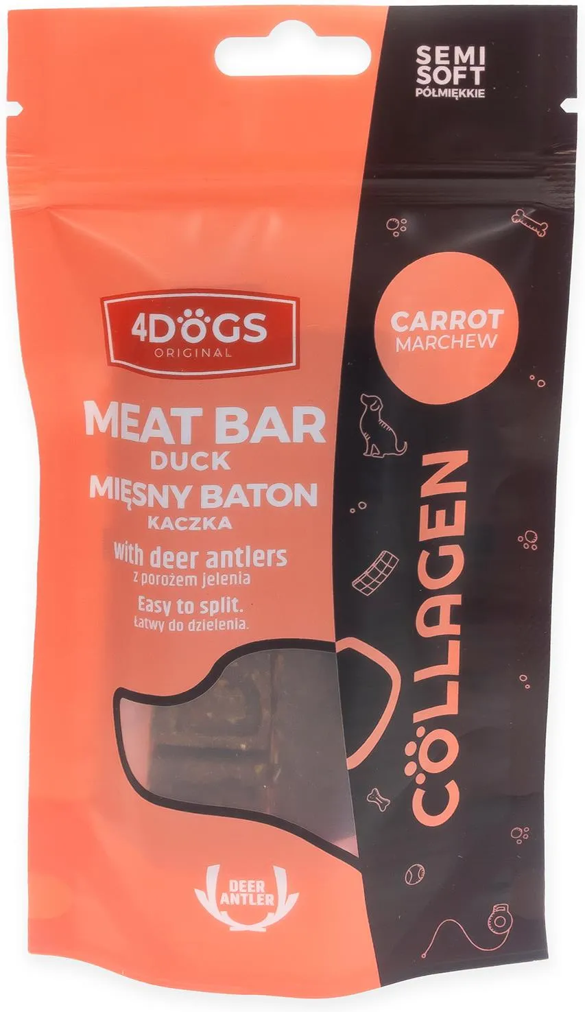 4DOGS COLLAGEN LINE BATONY Z KACZKI I MARCHEWKI SEMI SOFT 2SZT