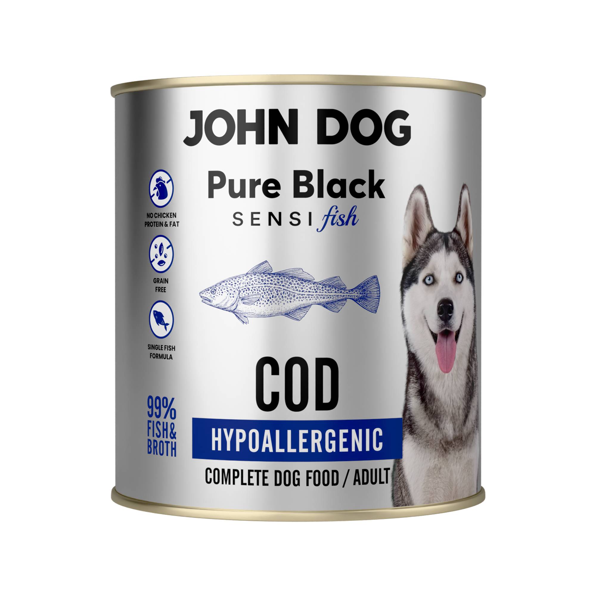 JOHN DOG PURE BLACK SENSI FISH MOKRA KARMA PIES HYPOALLERGENIC DORSZ 800G