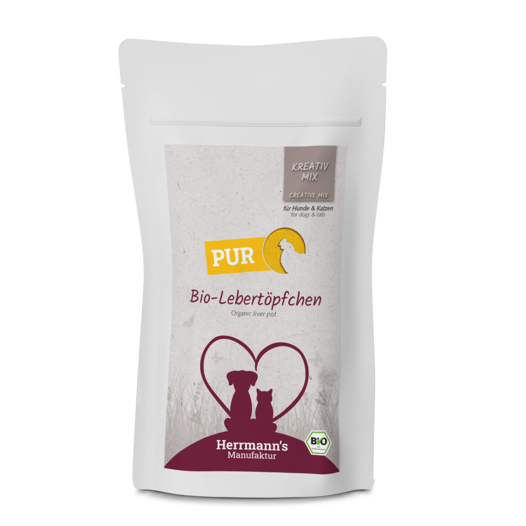 HERRMANN'S MANUFAKTUR KREATIV MIX BIO LEBERTÖPFCHEN – PASTA ZWĄTRÓBKI KURCZAKA EKOLOGICZNEGO (100G)