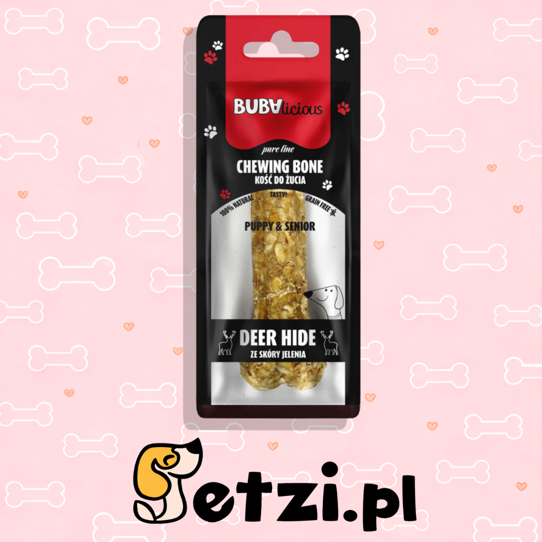 BUBA BUBALICIOUS PURE LINE PUPPY SENIOR KOŚĆ ZE SKÓRY JELENIA 12CM