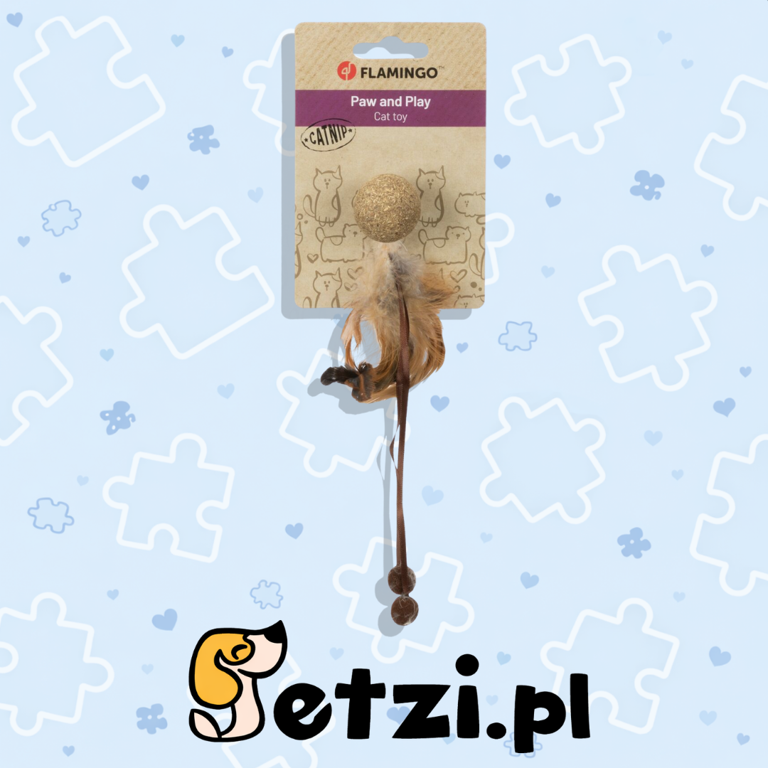 FLAMINGO CT PENKEN COMPRESSED CATNIP BALL + FEATHER