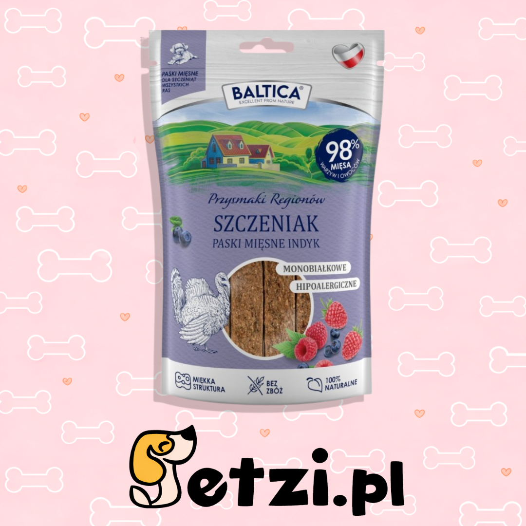 BALTICA PRZYSMAKI MIĘSNE PASKI SZCZENIAK INDYK 90G