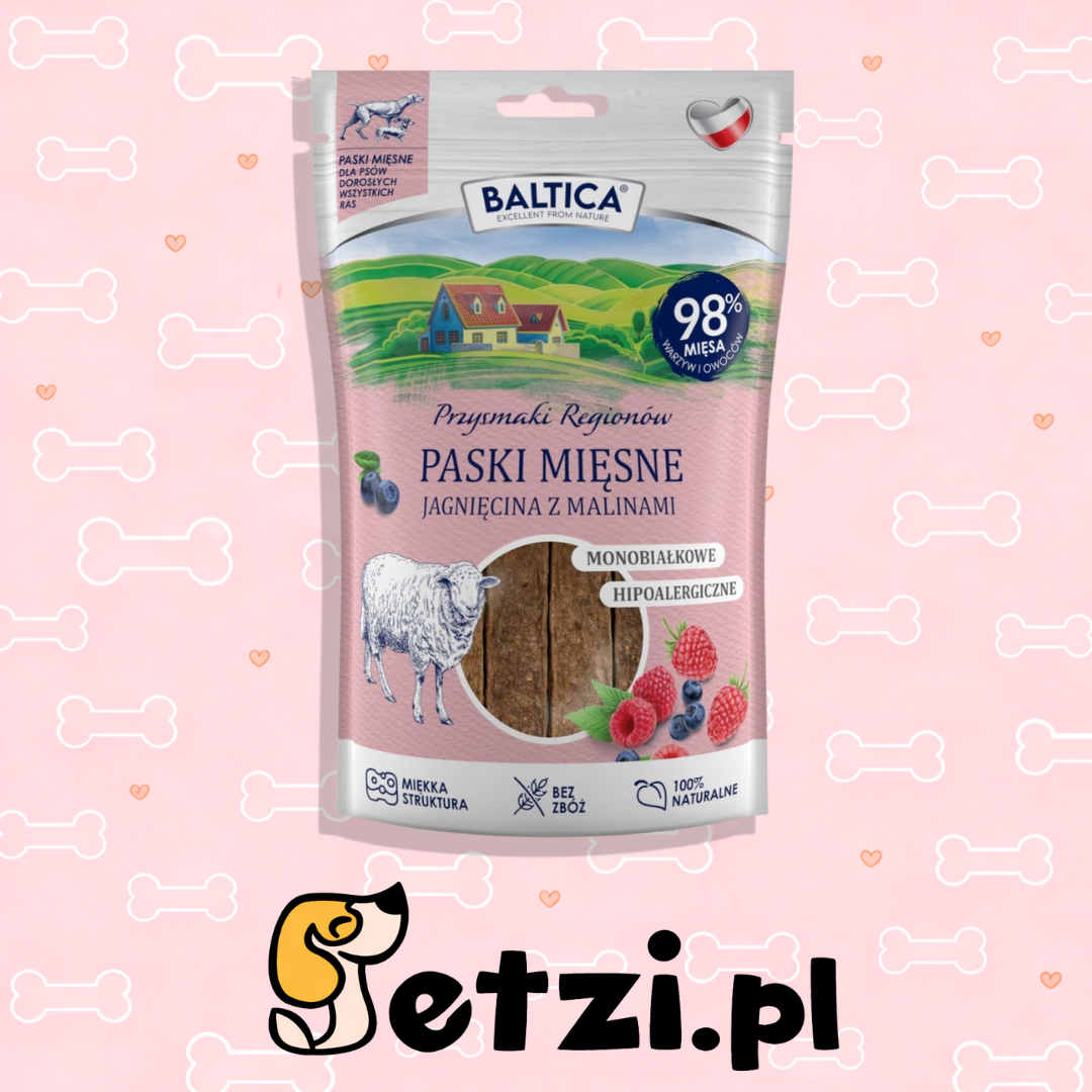 BALTICA PRZYSMAKI MIĘSNE PASKI JAGNIĘCINA Z MALINAMI 90G