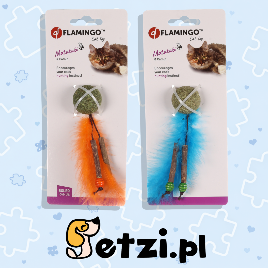FLAMINGO CT BOLEO + CATNIP + FEATHERS ORANGE/BLUE 14CM