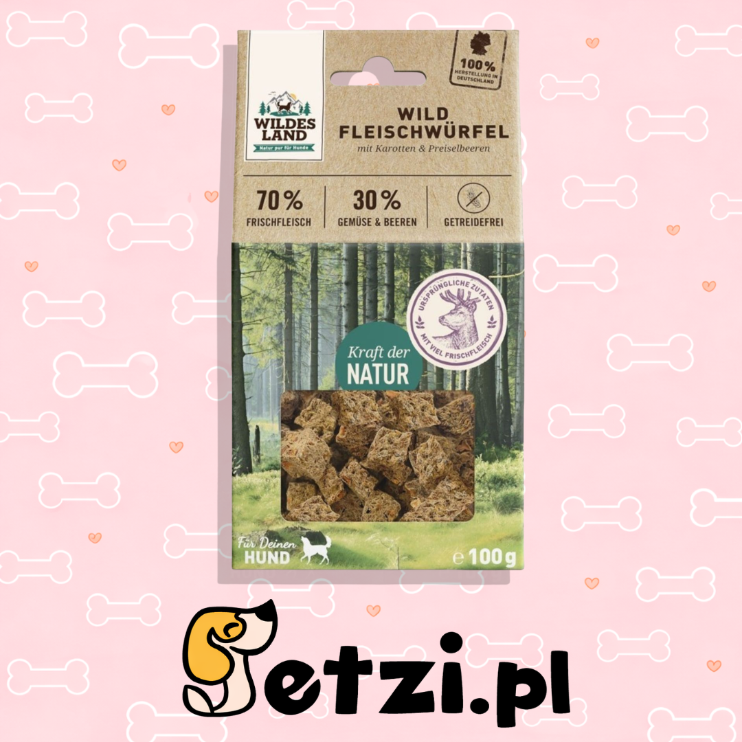 WILDES LAND DOG WILD DZICZYZNA KOSTKI MIĘSNE PRZYSMAKI 100G