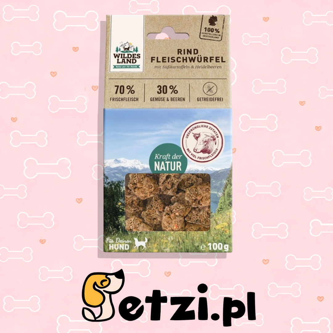 WILDES LAND DOG RIND WOŁOWINA KOSTKI MIĘSNE PRZYSMAKI 100G