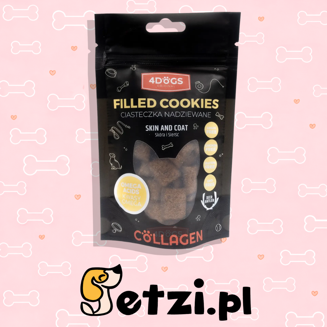 4DOGS COLLAGEN LINE CIASTECZKA NADZIEWANE SKÓRA I SIERŚĆ 60G