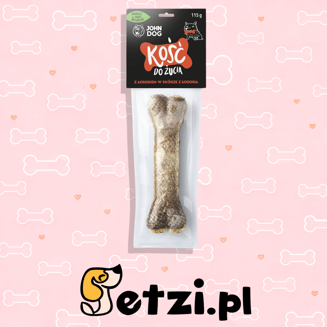 JOHN DOG KOŚĆ DO ŻUCIA W SKÓRZE ŁOSOSIA 17CM