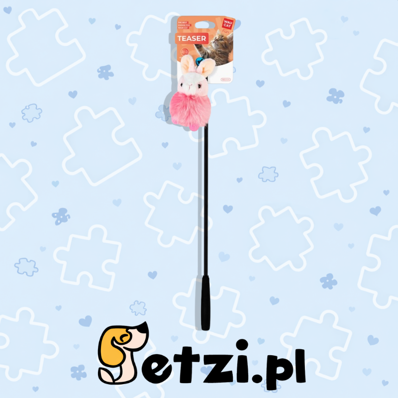 WAUCAT FUN TEASER WĘDKA Z KRÓLICZKIEM RÓŻOWA PLASTIK SZTUCZNE FUTRO PLUSZ 1800 MM