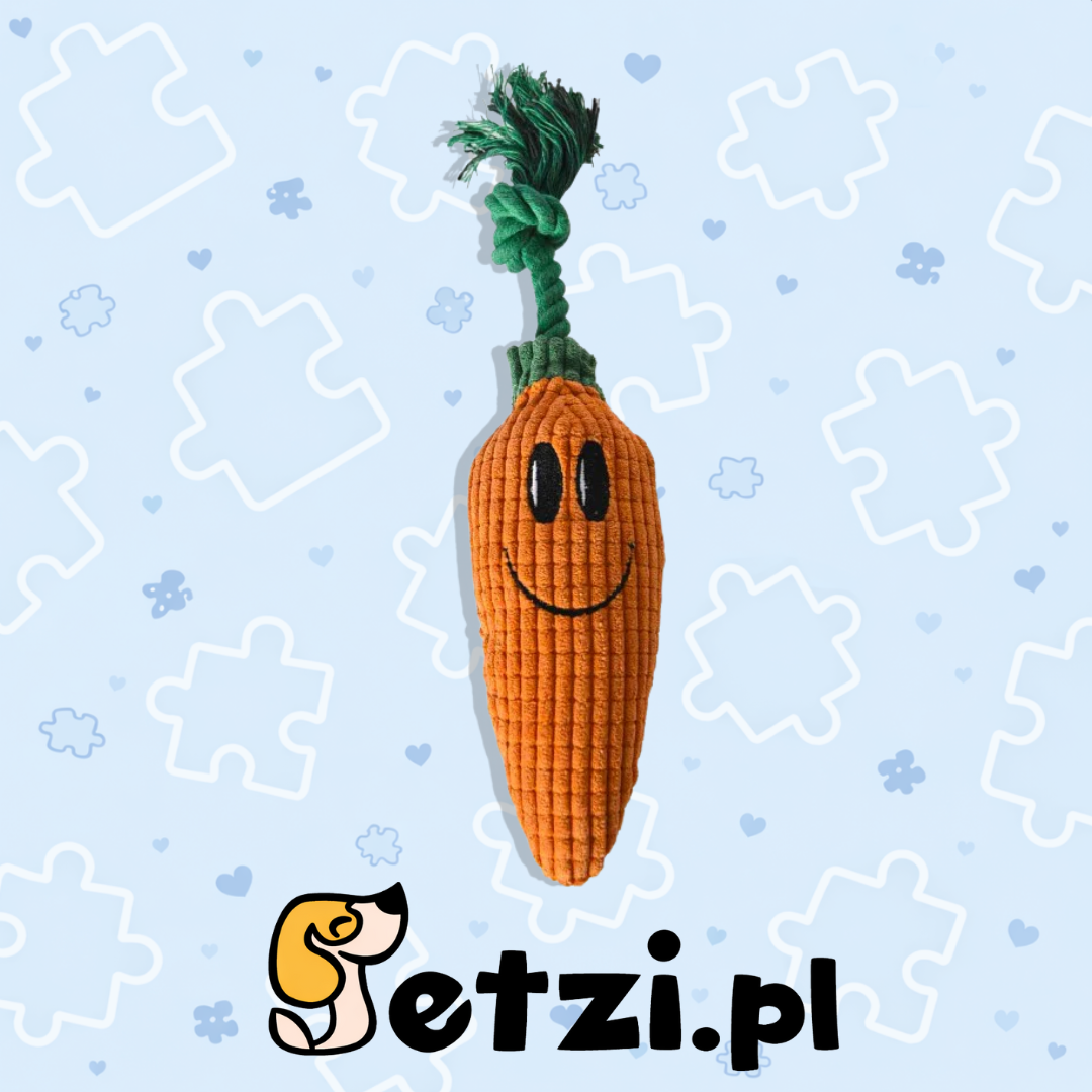 BUBA MARCHEWKA PLUSZOWA ZE SZNUREM - ZABAWKA DLA PSIAKA