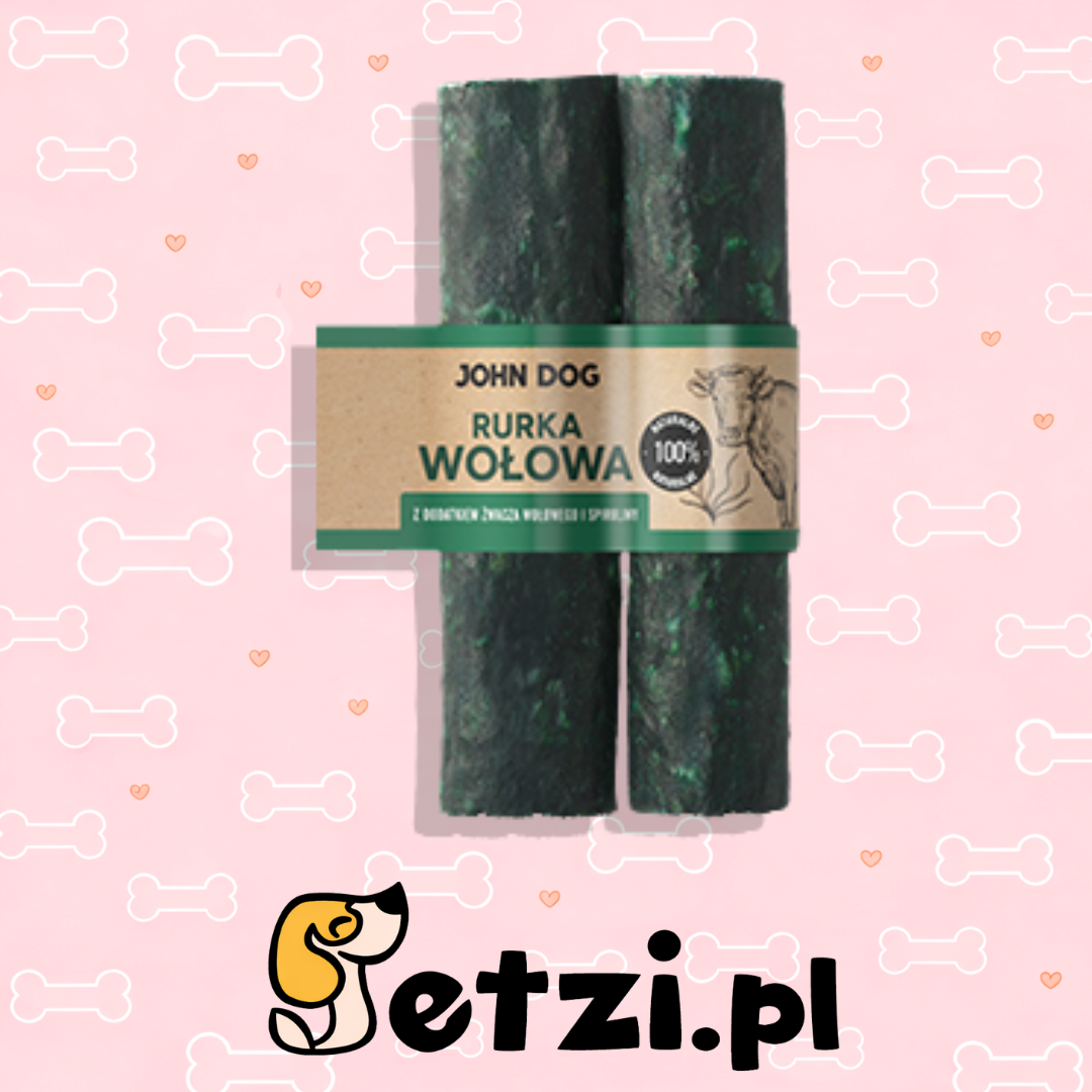 JOHN DOG SUSZONY GRYZAK DLA PSA RURKA WOŁOWA Z DODATKIEM ŻWACZA I SPIRULINY 2 SZT 15CM