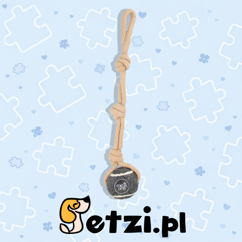 MINUS ONE DOG TENNIS BALL ROPE TOY SINGLE GREY