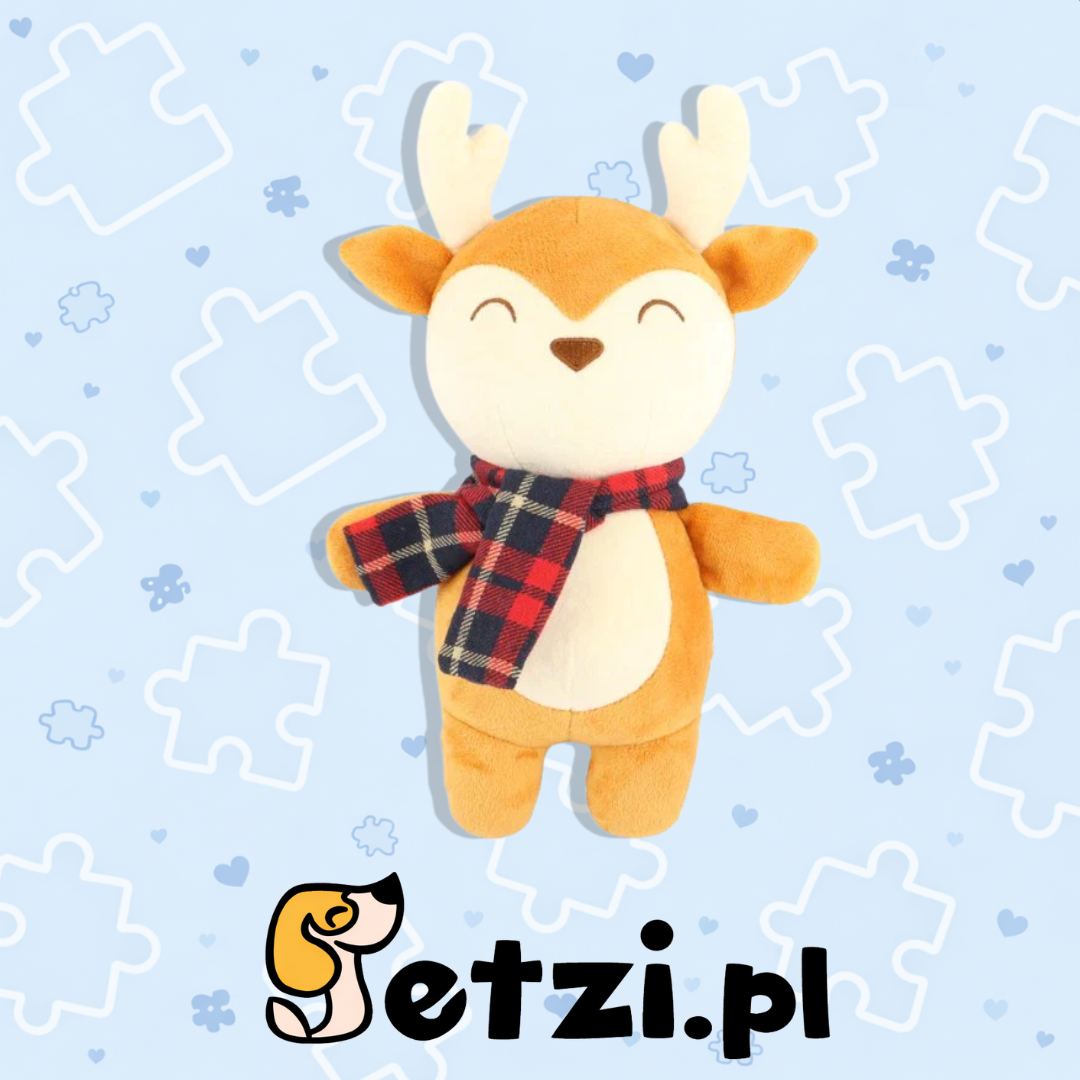 BUBA ŚWIĄTECZNA ZABAWKA DLA PSA PLUSZAK RENIFER Z SZALICZKIEM
