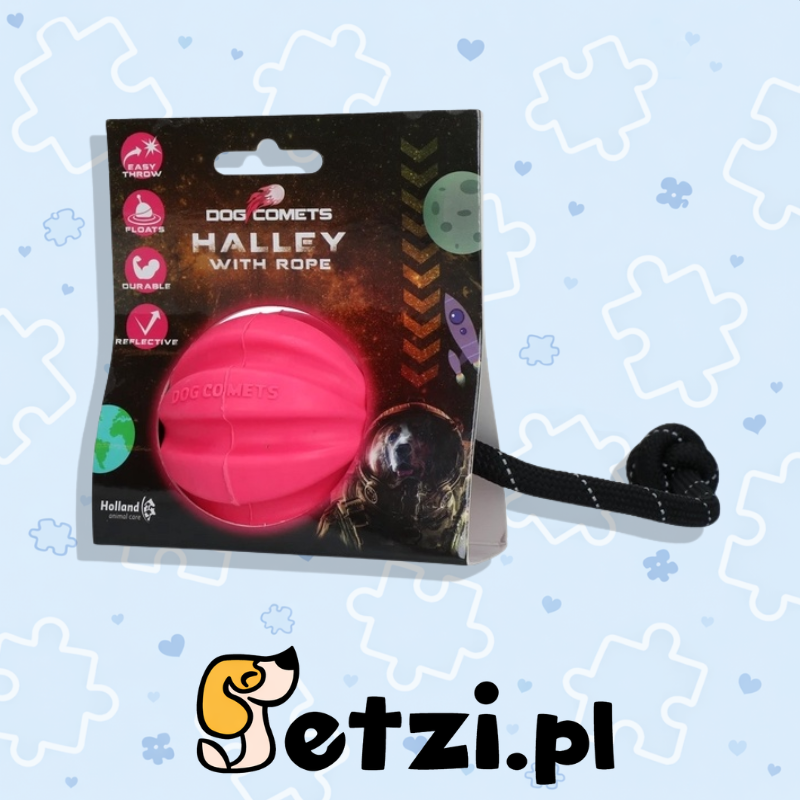 DOG COMETS BALL METEORITE PINK WITH ROPE