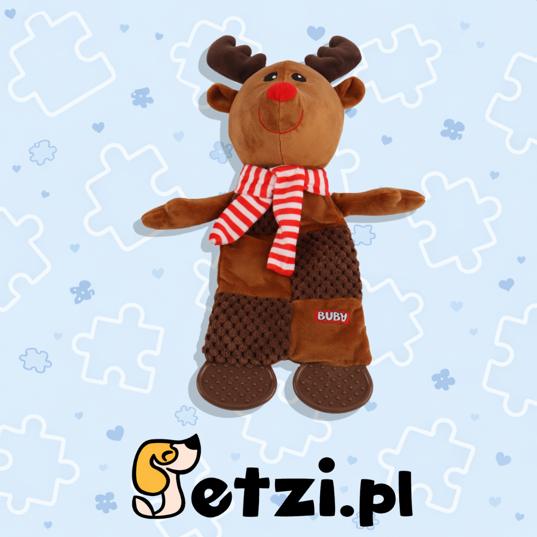 BUBA ŚWIĄTECZNA ZABAWKA DLA PSA SZELESZCZĄCY PLUSZAK RENIFER Z PISZCZAŁKAMI
