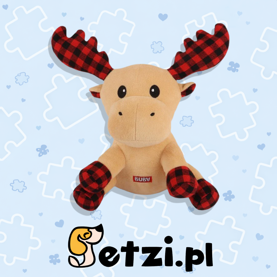 BUBA ŚWIĄTECZNA ZABAWKA DLA PSA- PLUSZAK RENIFER W KRATĘ