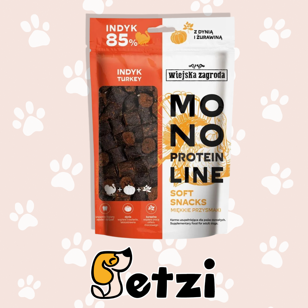 WIEJSKA ZAGRODA MONOPROTEIN SOFT SNACKS MIĘKKIE PRZYSMAKI DLA PSA, 115G - RÓŻNE SMAKI