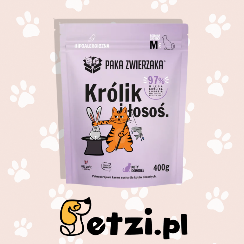 PAKA ZWIERZAKA SUCHA KARMA KOT KRÓLIK I ŁOSOŚ 400G