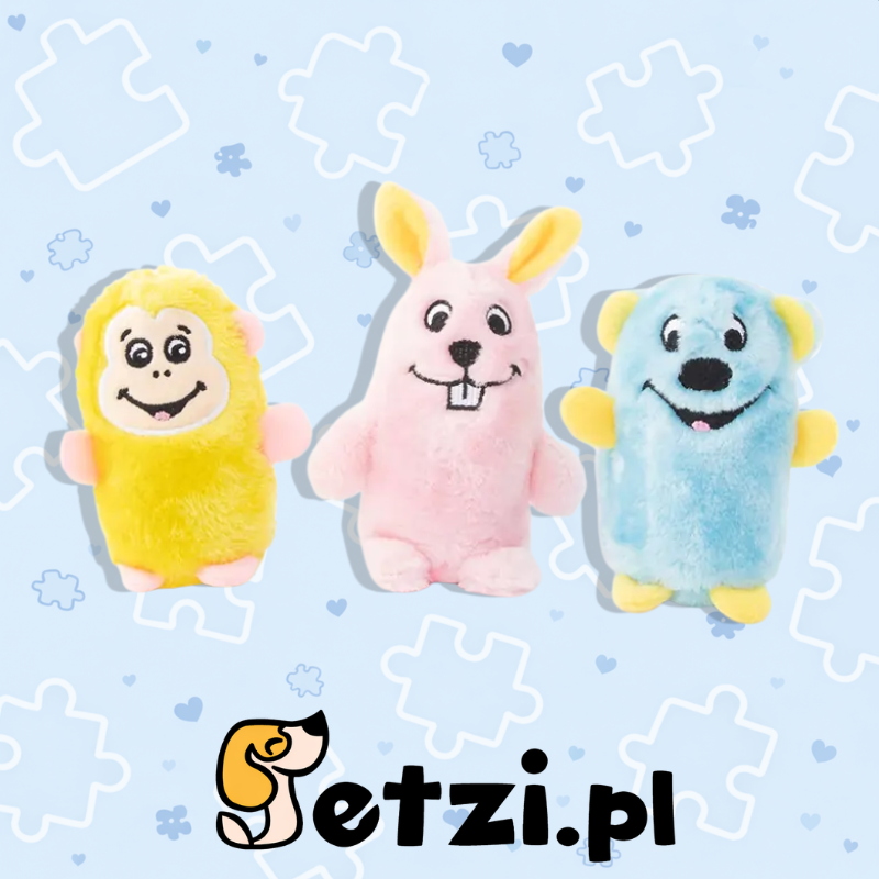 ZIPPY PAWS SQUEAKIE BUDDIES 3PACK BEAR BUNNY MONKEY