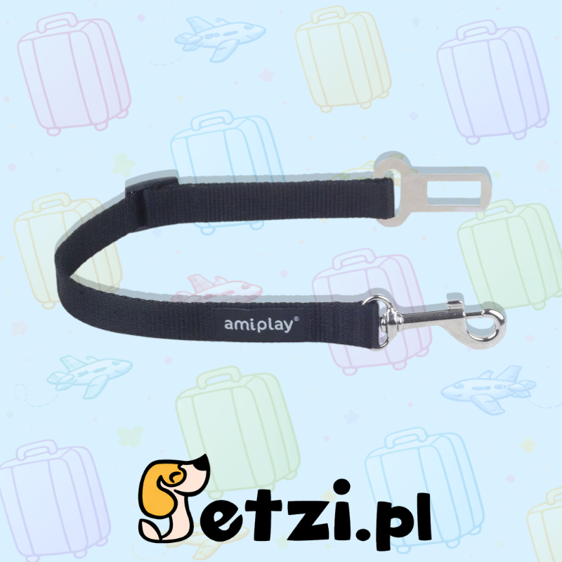 AMIPLAY PAS ASEKURACYJNY Z WPINKĄ PAS SAMOCHODOWY CZARNY M