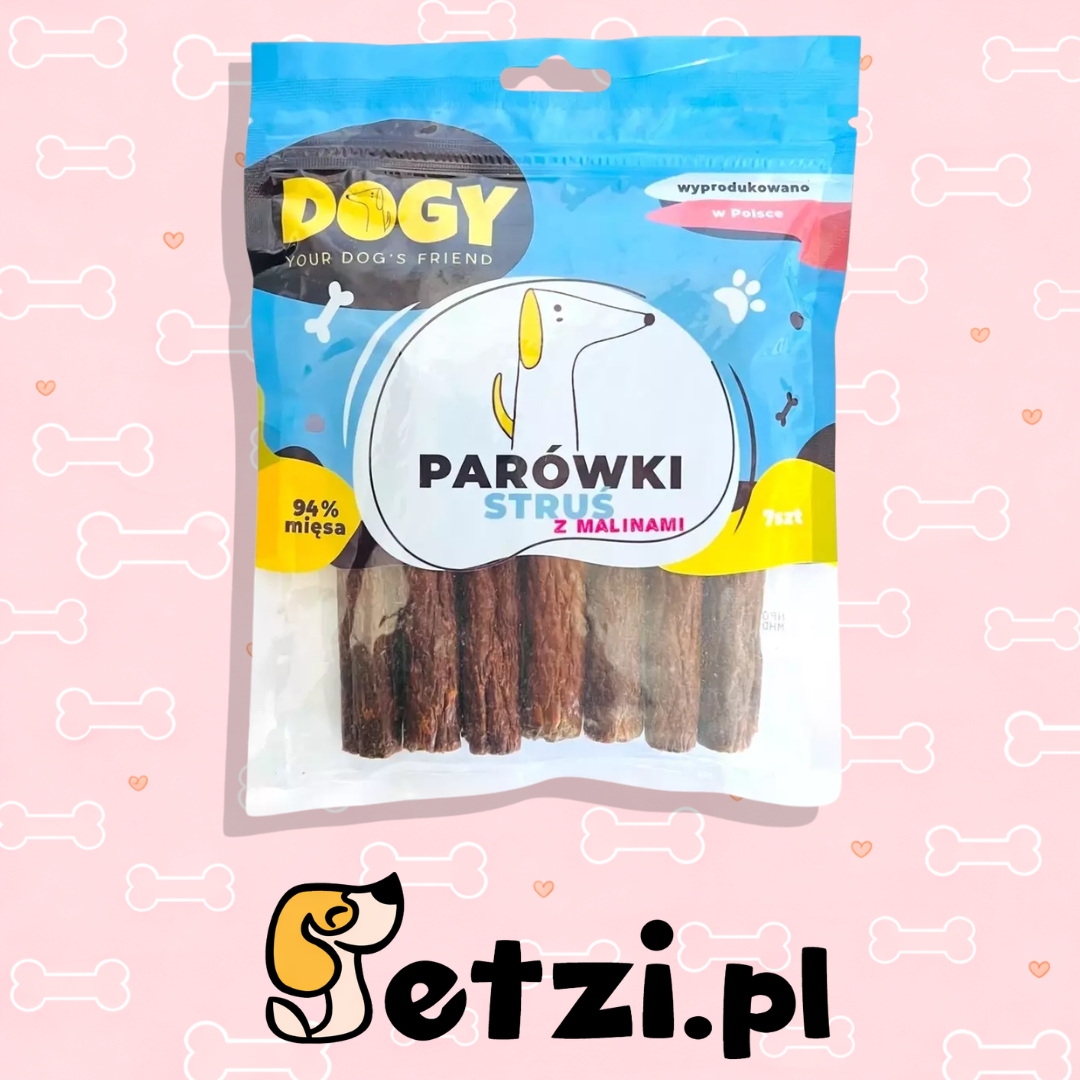 DOGY PARÓWKI STRUŚ Z MALINAMI 7SZT