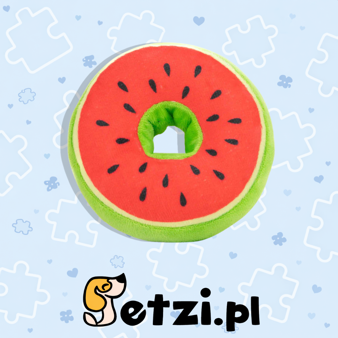 BUBA DONUT ARBUZOWY 12CM - PLUSZOWA ZABAWKA DLA PSA Z PISZCZAŁKĄ