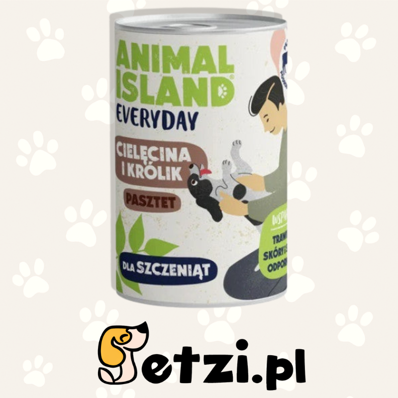 ANIMAL ISLAND MOKRA KARMA DLA PSA EVERYDAY JUNIOR CIELĘCINA Z KRÓLIKIEM 400G