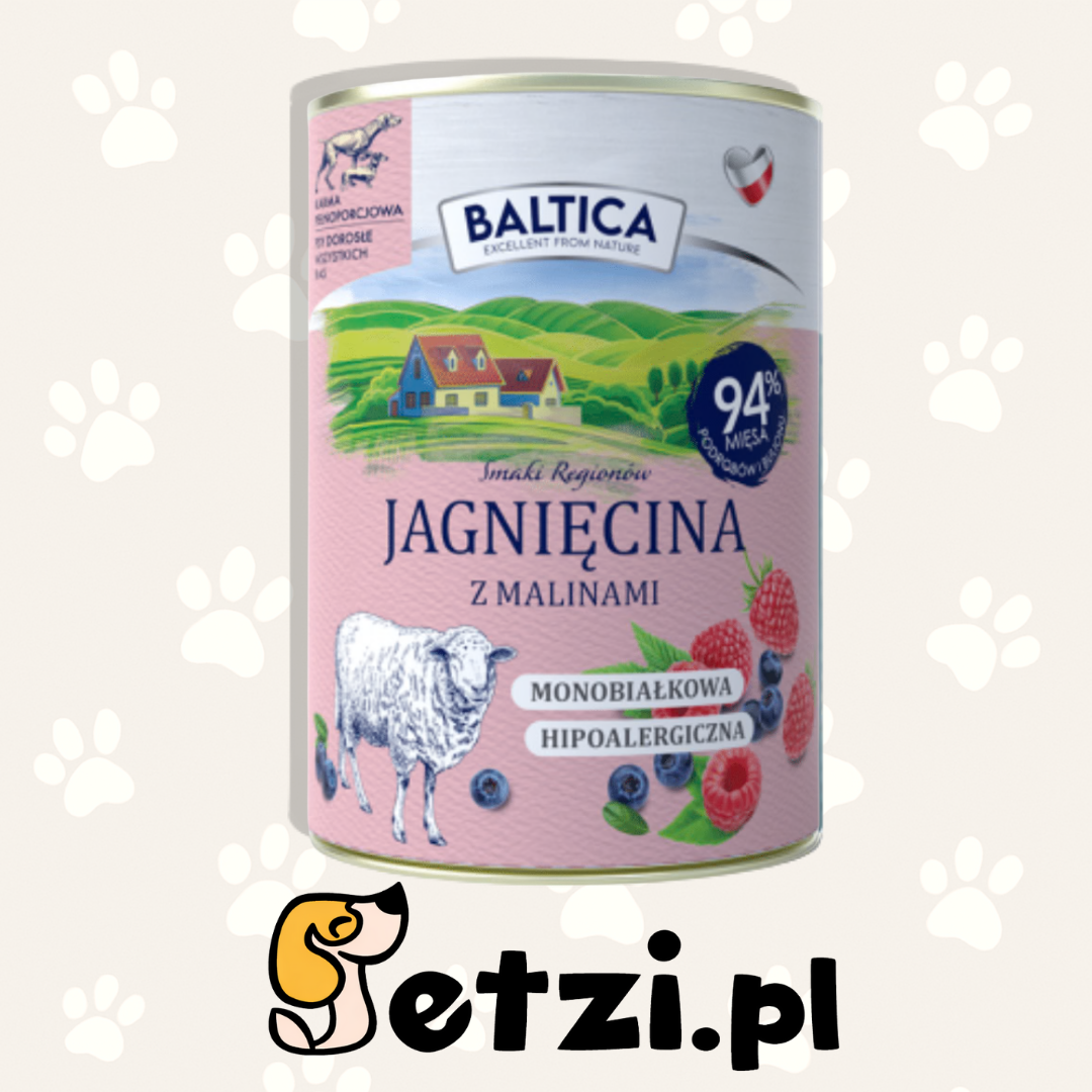 BALTICA SMAKI REGIONÓW MOKRA KARMA DLA PSA JAGNIĘCINA Z MALINAMI 400G