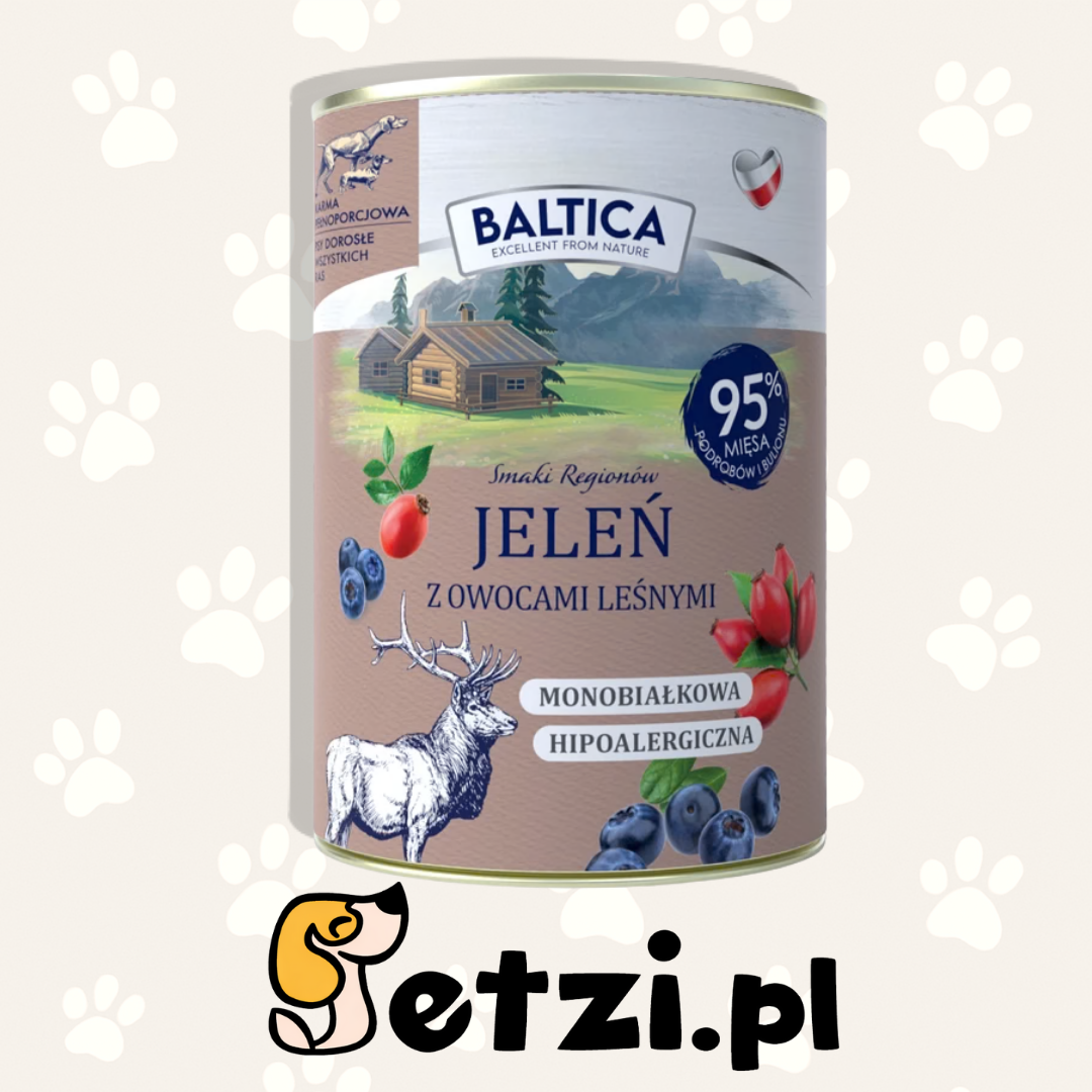 BALTICA SMAKI REGIONÓW MOKRA KARMA DLA PSA JELEŃ Z OWOCAMI LEŚNYMI 400G