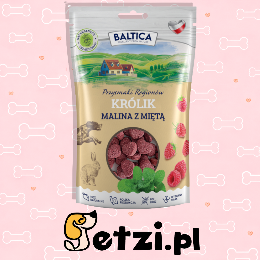BALTICA SMAKI REGIONÓW PRZYSMAKI DLA PSA TRENINGOWE KRÓLIK Z MALINĄ I MIĘTĄ 100G