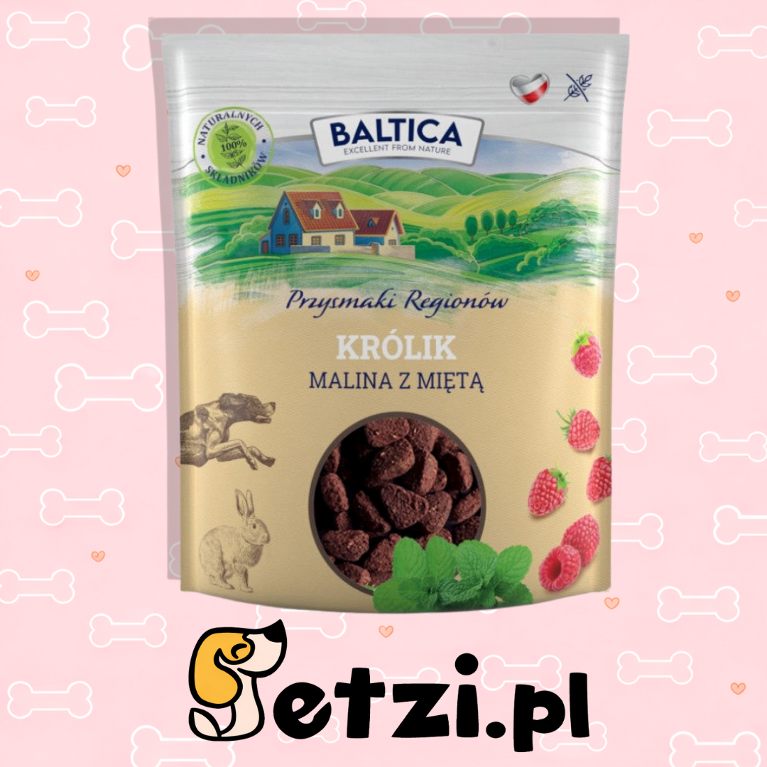 BALTICA SMAKI REGIONÓW PRZYSMAKI DLA PSA TRENINGOWE KRÓLIK Z MALINĄ I MIĘTĄ 600G