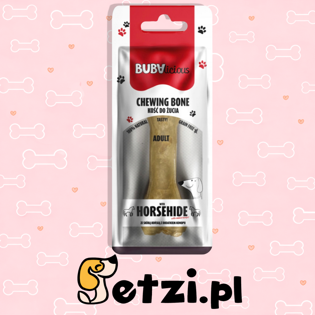 BUBALICIOUS KOŚĆ SKÓRA KOŃSKA Z KONOPIAMI 17CM