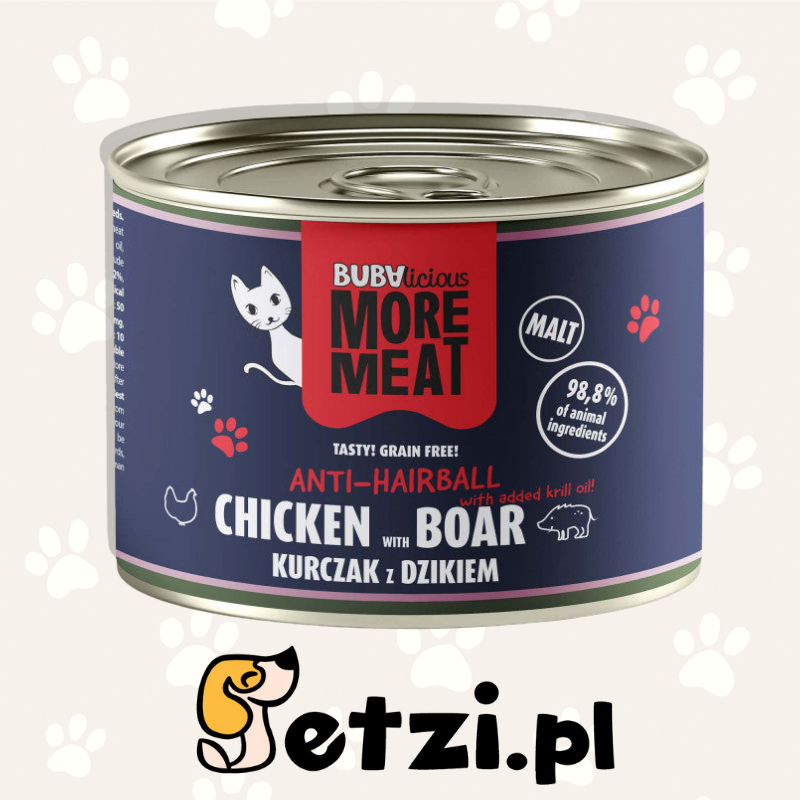 BUBALICIOUS MOKRA KARMA DLA KOTA 185G HAIRB KURA DZIK