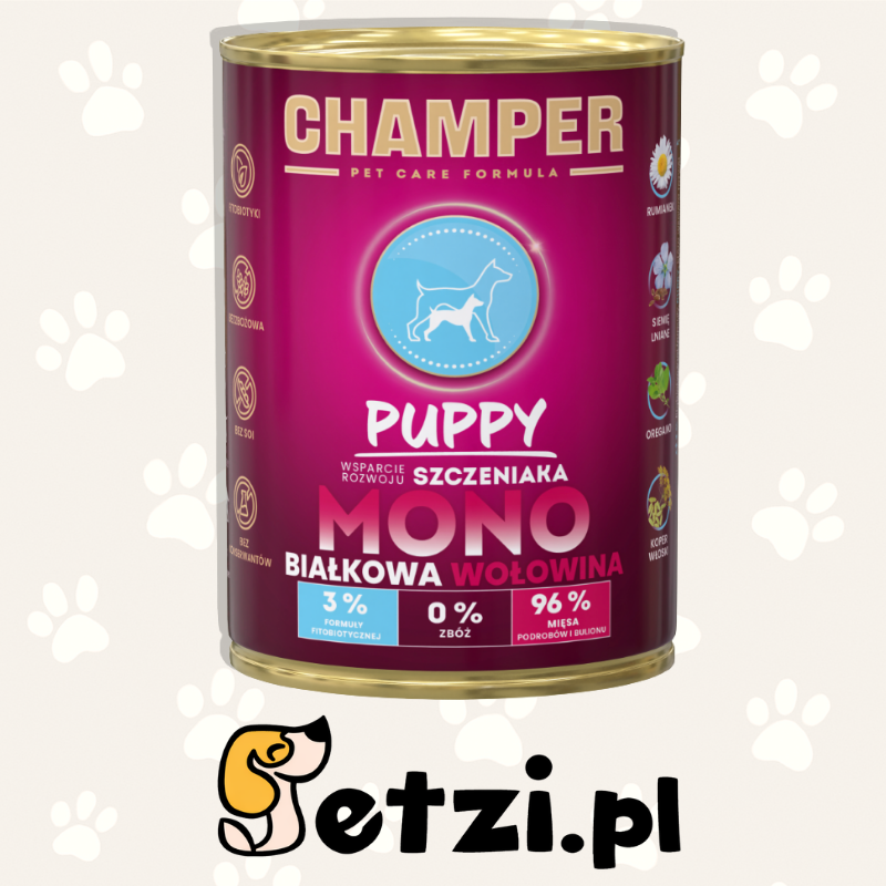 CHAMPER MOKRA KARMA DLA PSA PUPPY MONOBIAŁKOWA  WOŁOWINA 400G