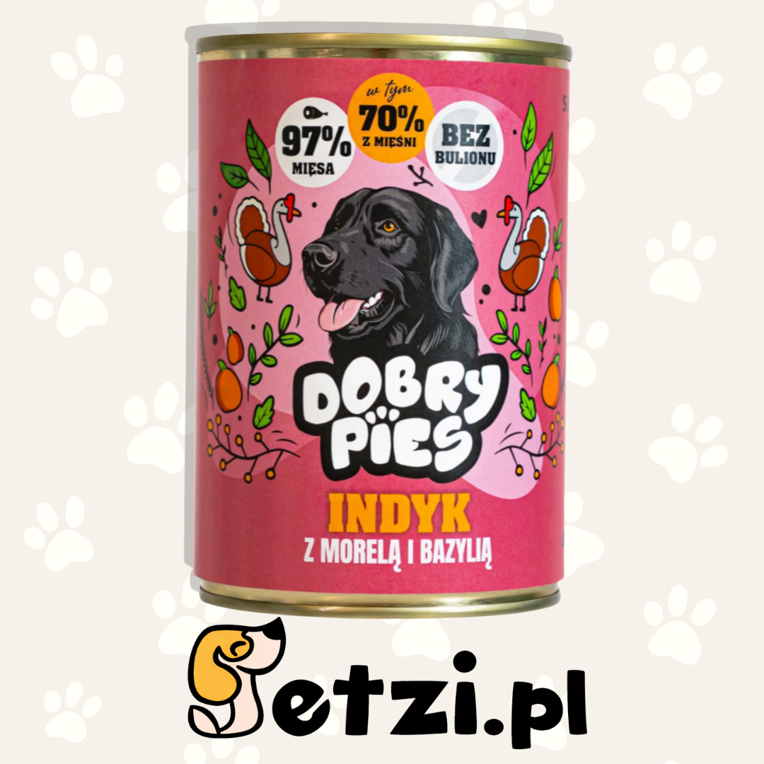 DOBRY PIES MOKRA KARMA DLA PSA INDYK, WIEPRZOWINA, MORELA, BAZYLIA 400G