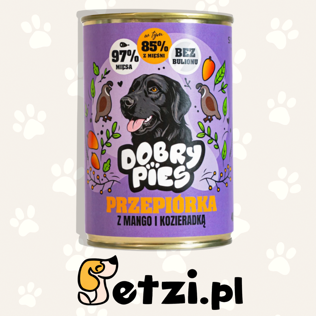 DOBRY PIES MOKRA KARMA DLA PSA PRZEPIÓRKA, INDYK, MANGO, KOZIERADKA 400G