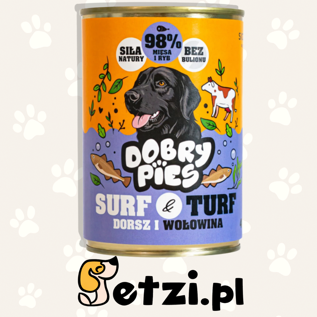 DOBRY PIES SURF TURF MOKRA KARMA DLA PSA DORSZ I WOŁOWINA 400G