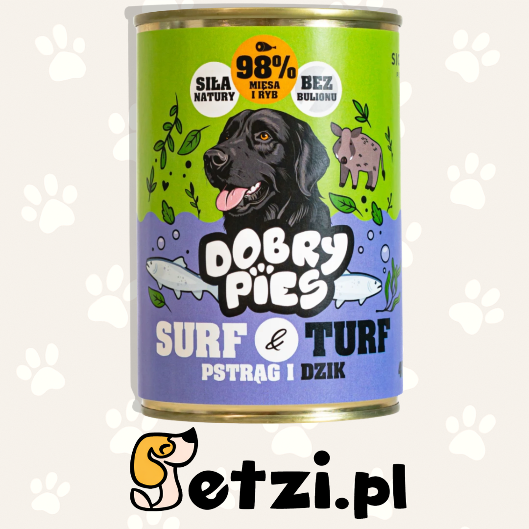 DOBRY PIES SURF TURF MOKRA KARMA DLA PSA PSTRĄG I DZIK 400G