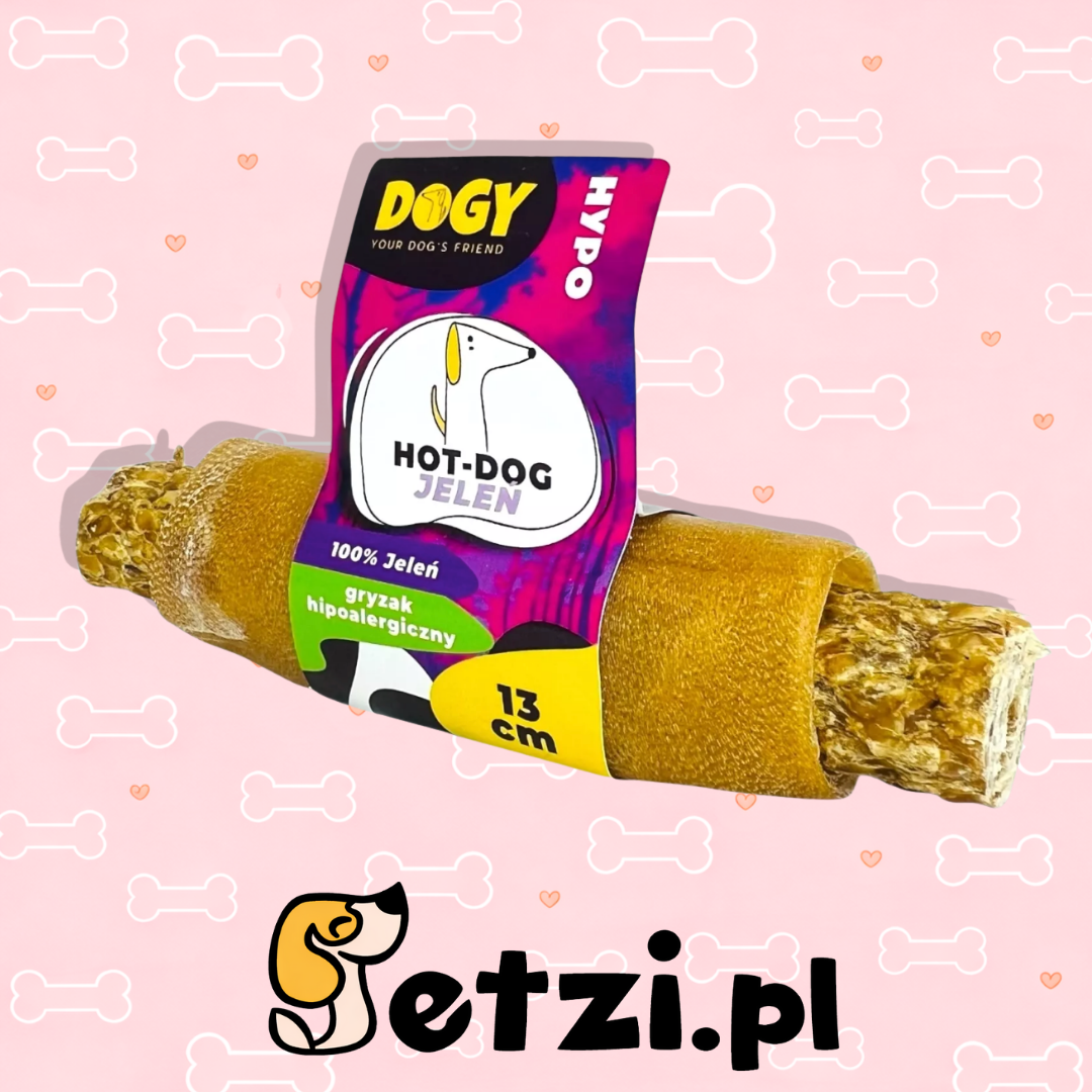 DOGY HYPO HOT DOG Z JELENIA 13CM 100% SKÓRY JELENIA DLA PSA