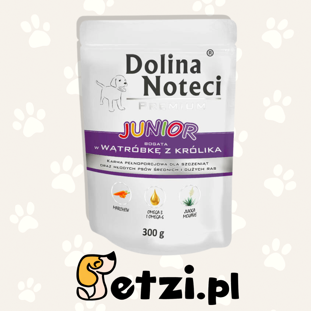 DOLINA NOTECI PREMIUM JUNIOR MOKRA KARMA DLA PSA BOGATA W WĄTRÓBKĘ Z KRÓLIKA 300G