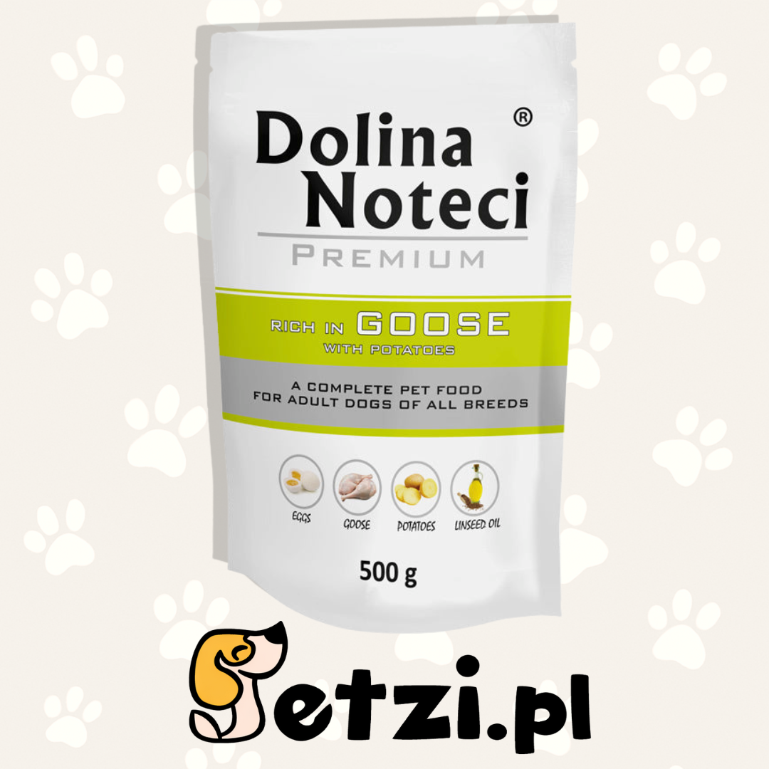 DOLINA NOTECI PREMIUM MOKRA KARMA DLA PSA BOGATA W GĘŚ Z ZIEMNIAKAMI 500G