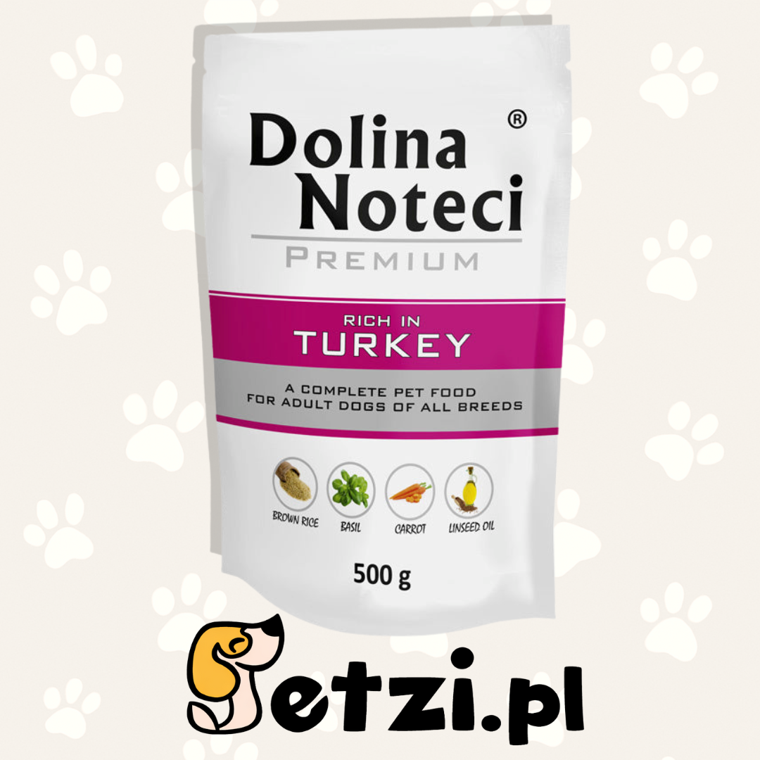 DOLINA NOTECI PREMIUM MOKRA KARMA DLA PSA BOGATA W INDYKA 500G