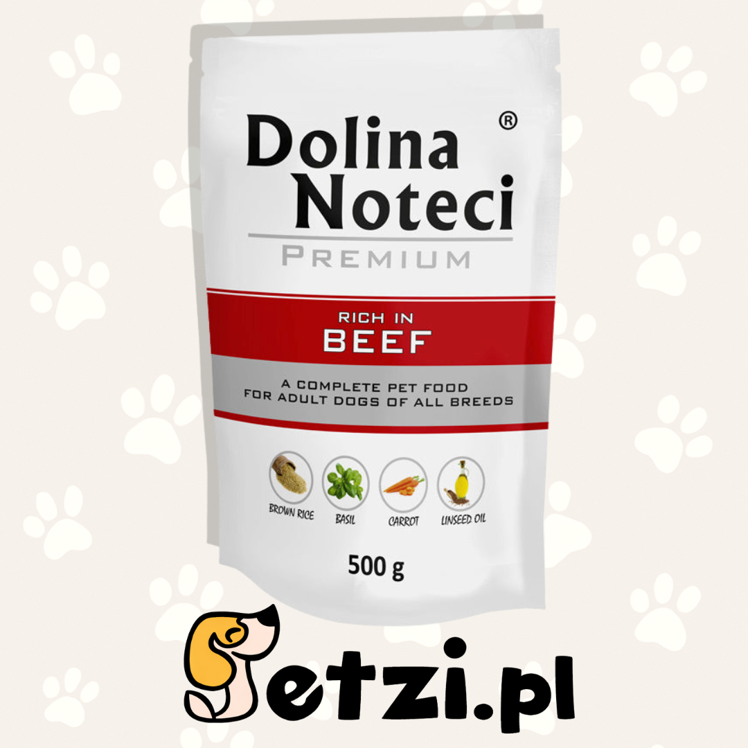 DOLINA NOTECI PREMIUM MOKRA KARMA DLA PSA BOGATA W WOŁOWINĘ 500G