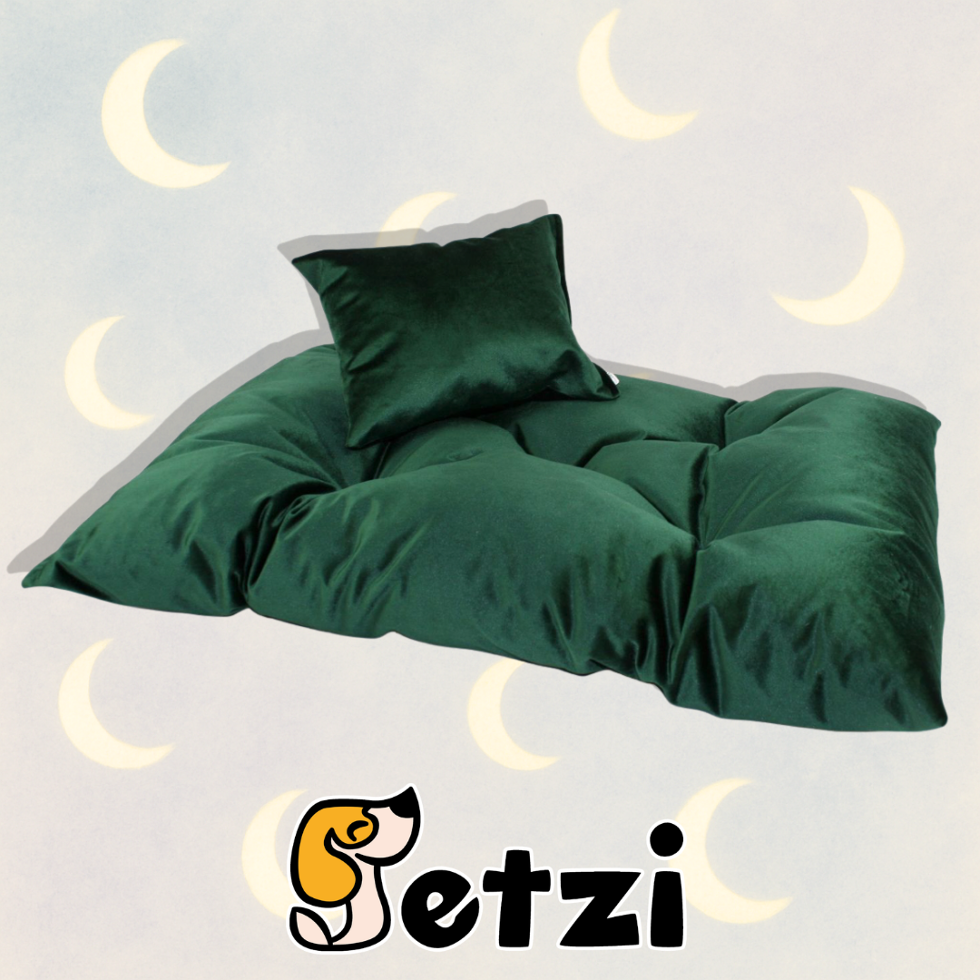 FABVELVET LEGOWISKO DLA PSA, WYMIARY 80/60 CM, VELVET TAPICERSKI - BUTELKOWA ZIELEŃ